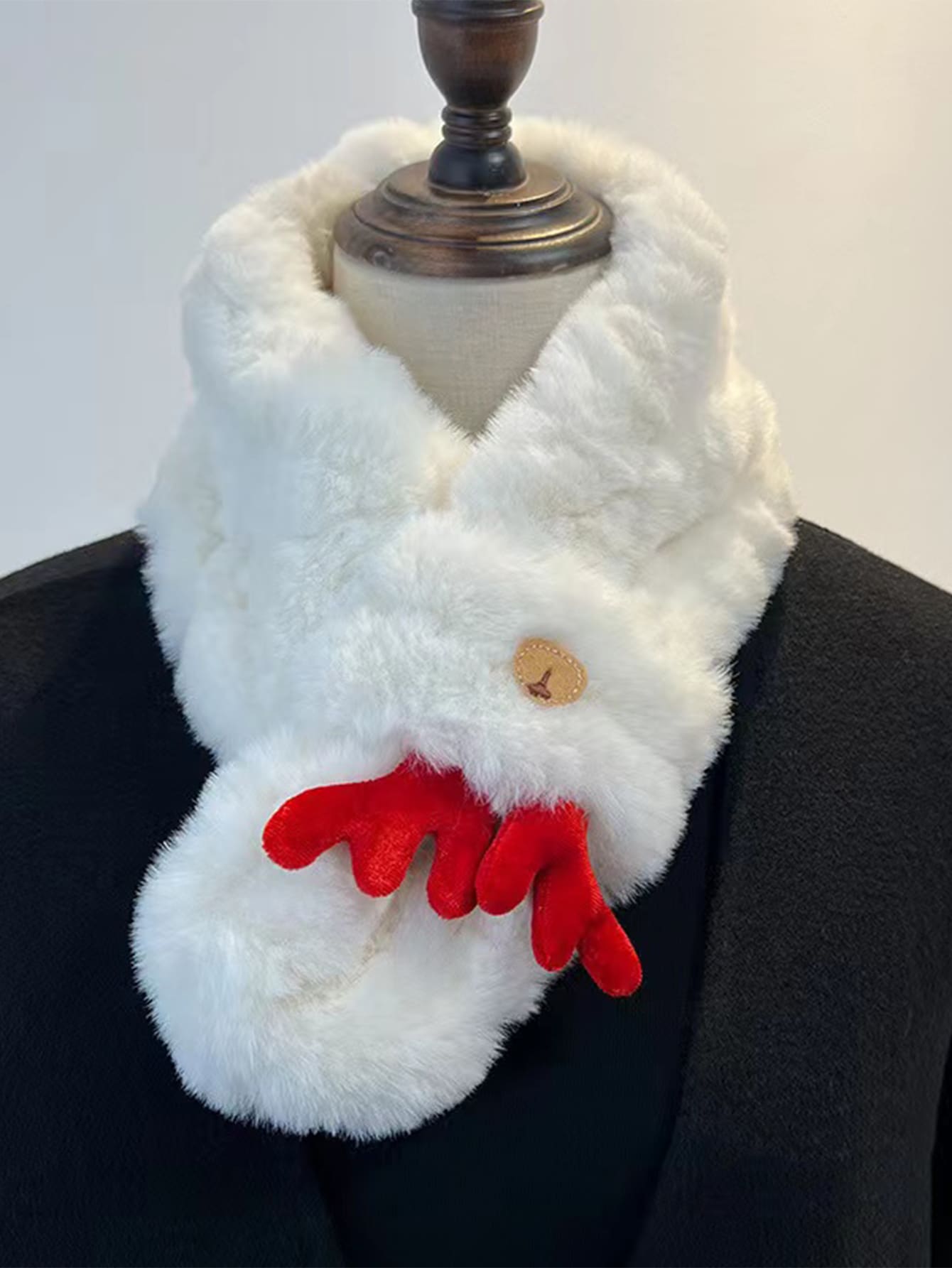 鹿角裝飾毛茸茸圍巾 - 彩色 - 查看 1