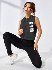 Capucha con estampado de letra con cordón deportivo - Gris Oscuro - Ver 4