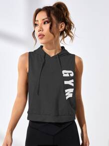 Capucha con estampado de letra con cordón deportivo - Gris Oscuro - Ver 5