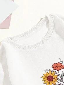 SHEIN Essnce Floral & Slogan Graphic Thermal Lined Sweatshirt - White - View 6