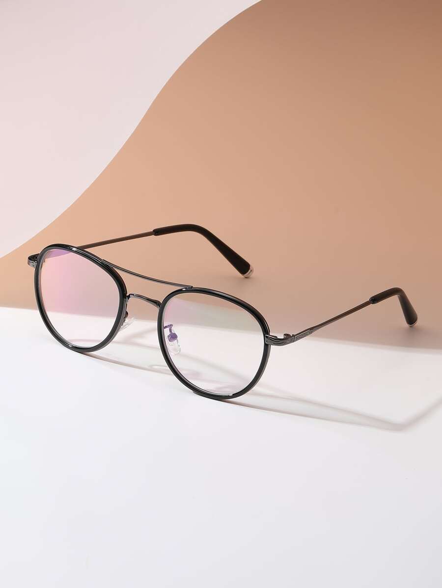1pc Ladies' Stylish Metal Pilot Style Glasses - Black - View 1