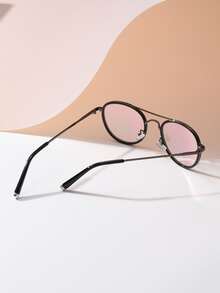 1pc Ladies' Stylish Metal Pilot Style Glasses - Black - View 3