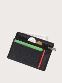 CUIKCA Men Litchi Embossed Lightweight Portable Card ID Card White-Collar Workers For Male Holiday For Anniversary For Birthday Gift Accessories Gift Card Holder Wallet Business Card Holder Credit Card Holder For Men Mini Wallet Card Wallet - Black - View 3