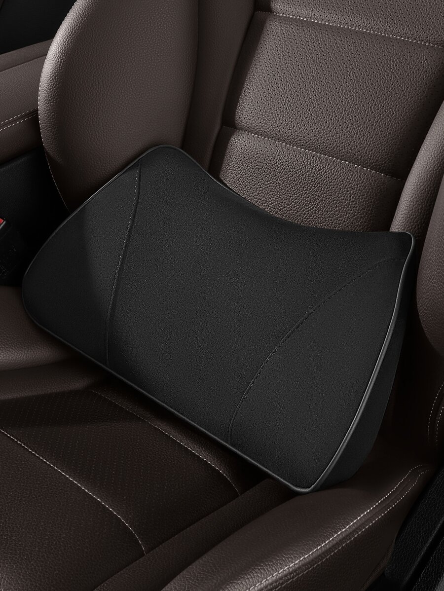 1pc Solid Car Lumbar Support Pillow - Black - View 1