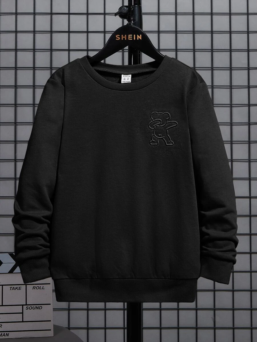 SHEIN Boys Cartoon Embroidery Sweatshirt - Black - View 1