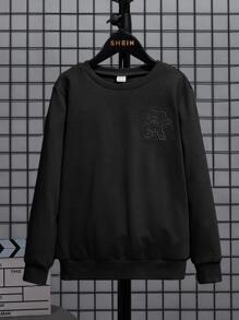 SHEIN Boys Cartoon Embroidery Sweatshirt - Black - View 3