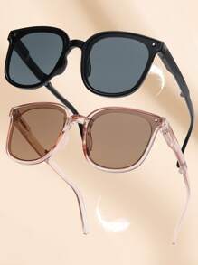 2 件装女士方形塑料装饰时尚眼镜 女士海滩配饰 眼镜遮光镜
