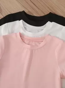 3 Stücke einfarbiges Rundhals-T-Shirt für junge Mädchen