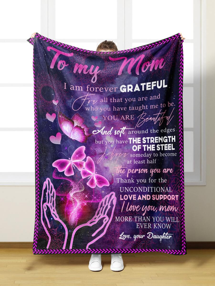 1入組蝴蝶和標語圖案毯子 - 彩色 - 查看 1