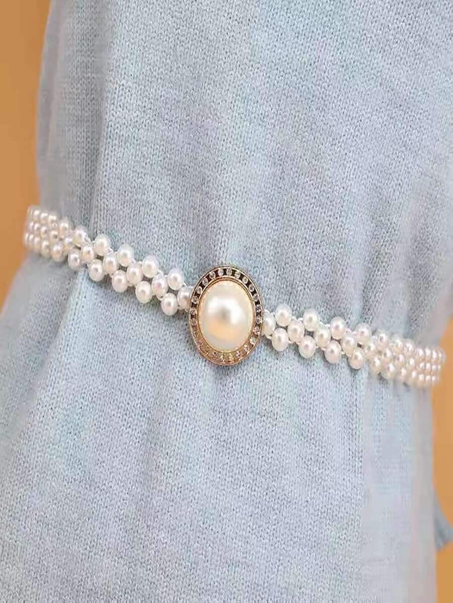 Faux Pearl Decor Belt - White - View 1