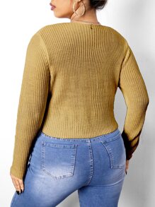 Celure Plus Scoop Neck Asymmetrical Hem Jumper - Khaki - View 2