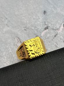 男士漢字細節戒指 - 金黃色 - 查看 1