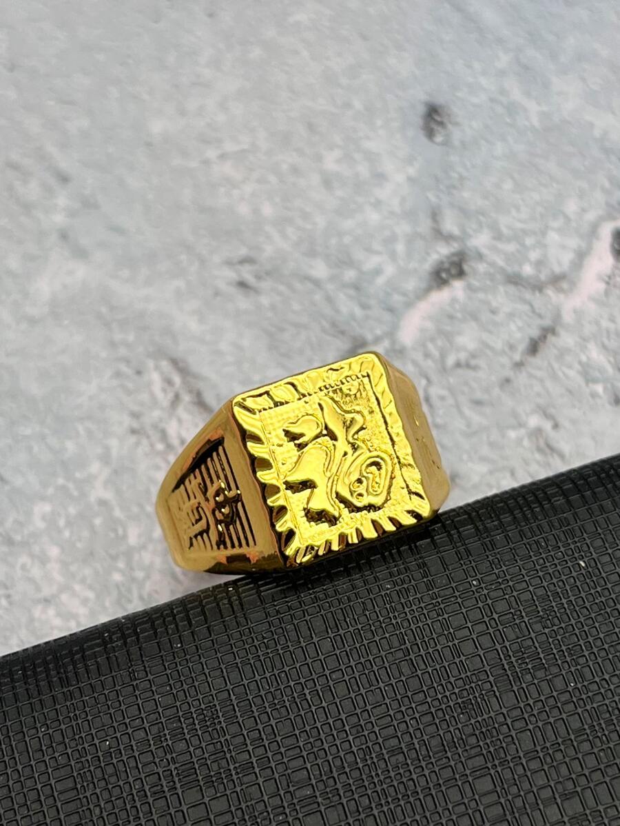 男士漢字細節戒指 - 金黃色 - 查看 1