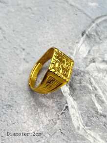 男士漢字細節戒指 - 金黃色 - 查看 3