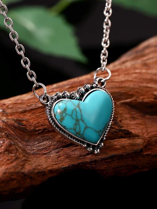 Turquoise Heart Pendant Necklace SHEIN USA