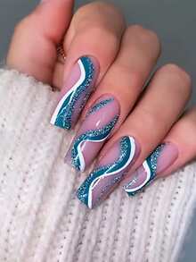 24pcs Long Coffin Color Block Fake Nail & 1pc Nail File & 1sheet Tape - Multicolor - View 1