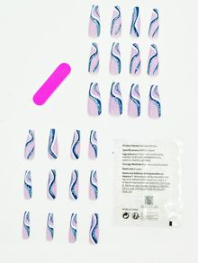 24pcs Long Coffin Color Block Fake Nail & 1pc Nail File & 1sheet Tape - Multicolor - View 2