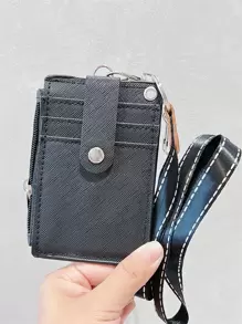 1pc Plain Card Cover With Lanyard - Black - View 1