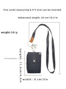 1pc Plain Card Cover With Lanyard - Black - View 4