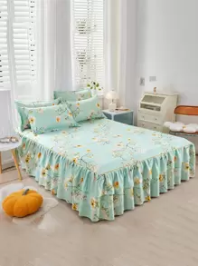 Faldón de cama con estampado floral ribete con fruncido - Multicolor - Ver 1