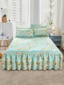 Faldón de cama con estampado floral ribete con fruncido - Multicolor - Ver 3