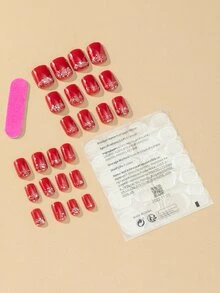 24pcs Short Square Glitter Fake Nail & 1pc Nail File & 1sheet Tape Nails - Multicolor - View 2