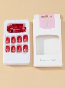 24pcs Short Square Glitter Fake Nail & 1pc Nail File & 1sheet Tape Nails - Multicolor - View 5