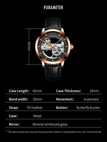 Men Hollow Out Pointer Mechanical Watch - Rose Gold - View 3