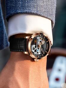 Men Hollow Out Pointer Mechanical Watch - Rose Gold - View 4