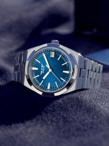 男士圓形指針日期機械手表 - 藍色 - 查看 2