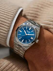 男士圓形指針日期機械手表 - 藍色 - 查看 4