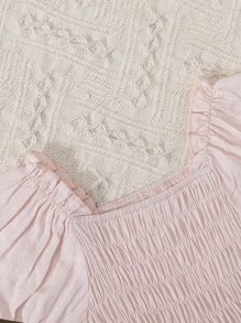 Bebé Vestido bajo con fruncido de manga farol con banda cabeza - Rosa Pálido - Ver 4