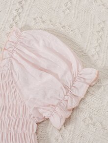 Bebé Vestido bajo con fruncido de manga farol con banda cabeza - Rosa Pálido - Ver 5