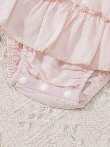 Bebé Vestido bajo con fruncido de manga farol con banda cabeza - Rosa Pálido - Ver 6