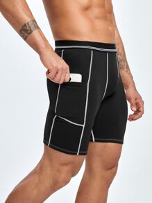 Men Top-stitching Phone Pocket Side Sports Tights - Black - View 3