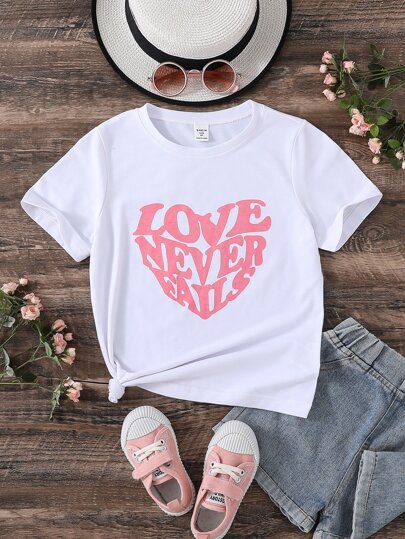 Girls Heart & Slogan Graphic Tee