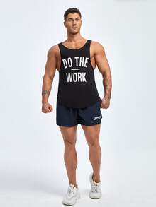 Manfinity Sport Corelite Men Letter Graphic Drawstring Waist Slit Hem Sports Shorts - Navy Blue - View 4