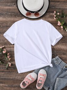 女孩愛心和標語圖案T恤 - 白色 - 查看 2