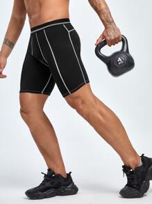 Men Top-stitching Phone Pocket Side Sports Tights - Black - View 5