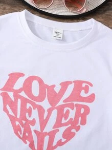 女孩愛心和標語圖案T恤 - 白色 - 查看 3