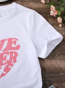 女孩愛心和標語圖案T恤 - 白色 - 查看 4
