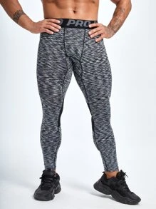 Men Letter Graphic Contrast Panel Top-stitching Sports Tights - Grey - View 3