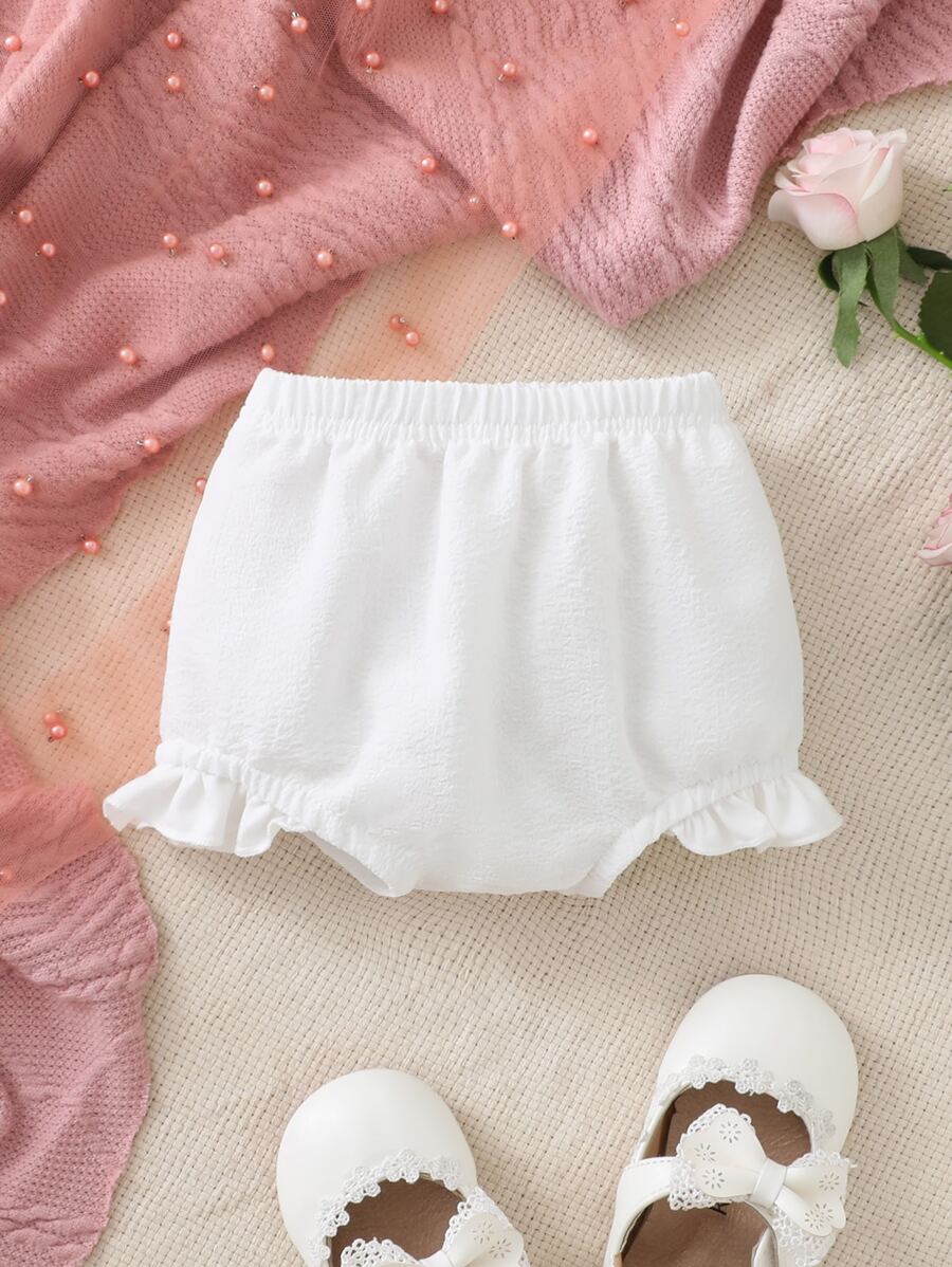 嬰兒素色荷葉邊短褲 - 白色 - 查看 1