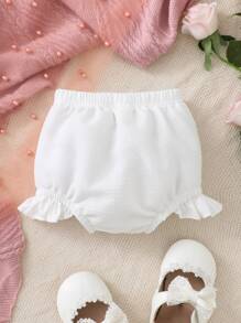 嬰兒素色荷葉邊短褲 - 白色 - 查看 2