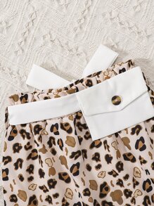 Toddler Girls Cold Shoulder Ruffle Trim Top & Leopard Print Belted Skirt - Multicolor - View 7