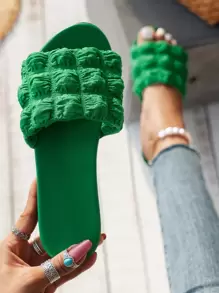 Women Textured Single Band Slide Sandals, Fashion Summer Flat Sandals,Beach Outfits - Green - View 6