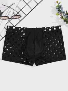 Men Hollow Out Solid Boxer Brief - Black - View 1