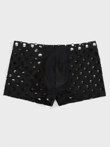 Men Hollow Out Solid Boxer Brief - Black - View 4
