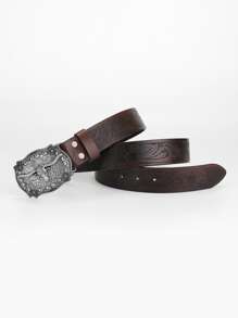 Hombres Cinturón floral en relieve cabeza de toro - Café integral - Ver 3