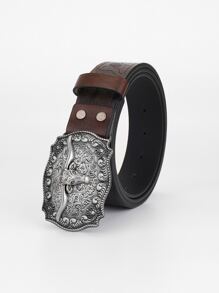 Hombres Cinturón floral en relieve cabeza de toro - Café integral - Ver 5